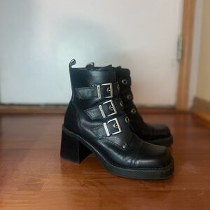 Harley Davidson Black Leather Moto Ankle Boots